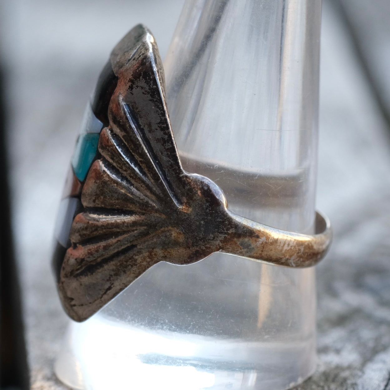 Vintage Sterling Zuni Inlay Ring 10.5