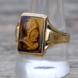 Vintage Sterling and Gold Tigers Eye Signet Ring 10.75