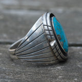 Vintage Sterling Turquoise Ribbed Band Ring 9.5