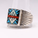 Vintage Sterling Zuni Inlay Ring 14.75