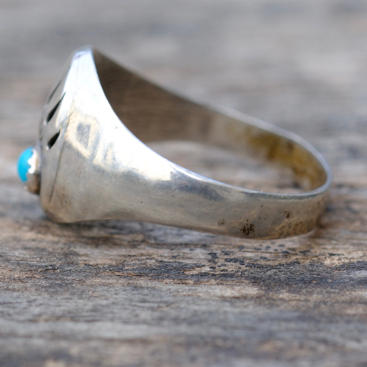Vintage Sterling Turquoise Bar Paw Ring 11.75