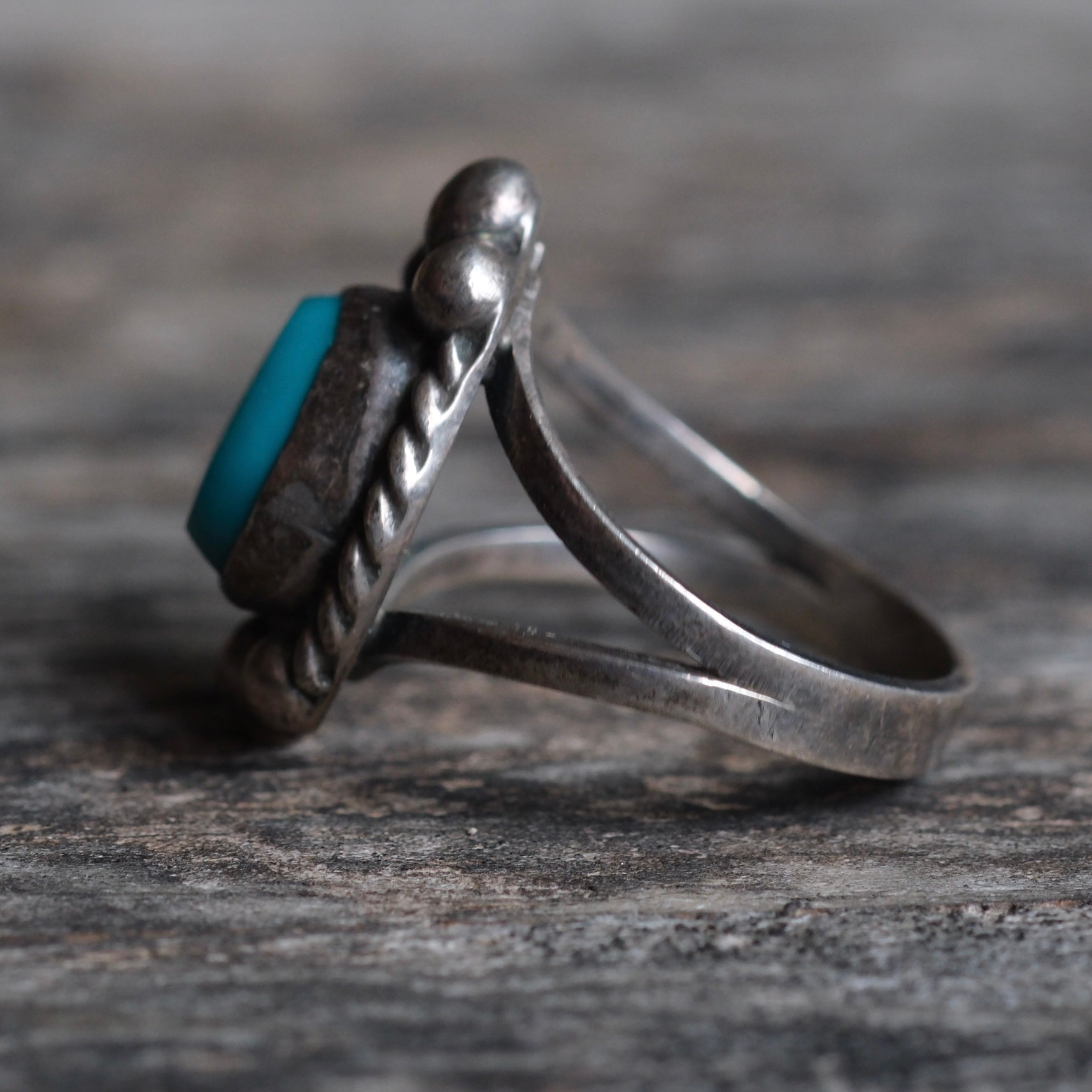 Vintage Sterling Turquoise Roper Ring 7.5