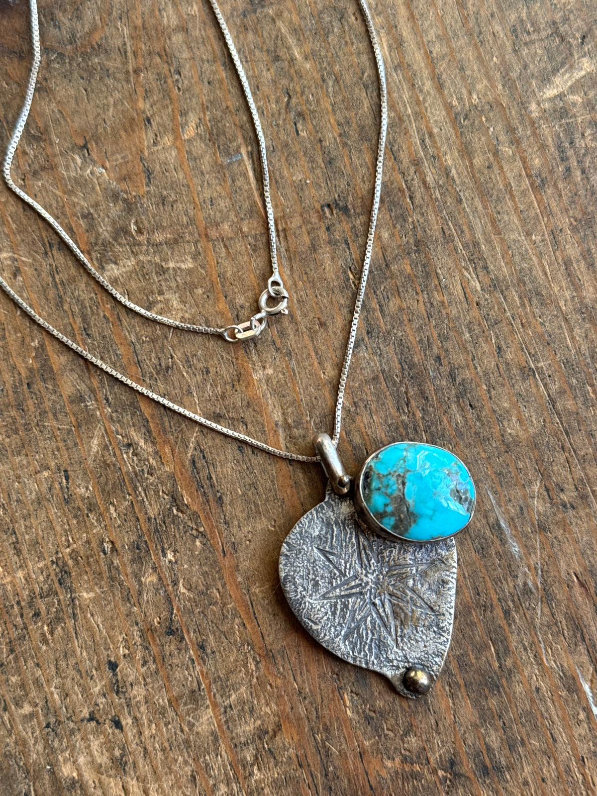 Vintage Sterling Silver Modernist Turquoise Star Necklace