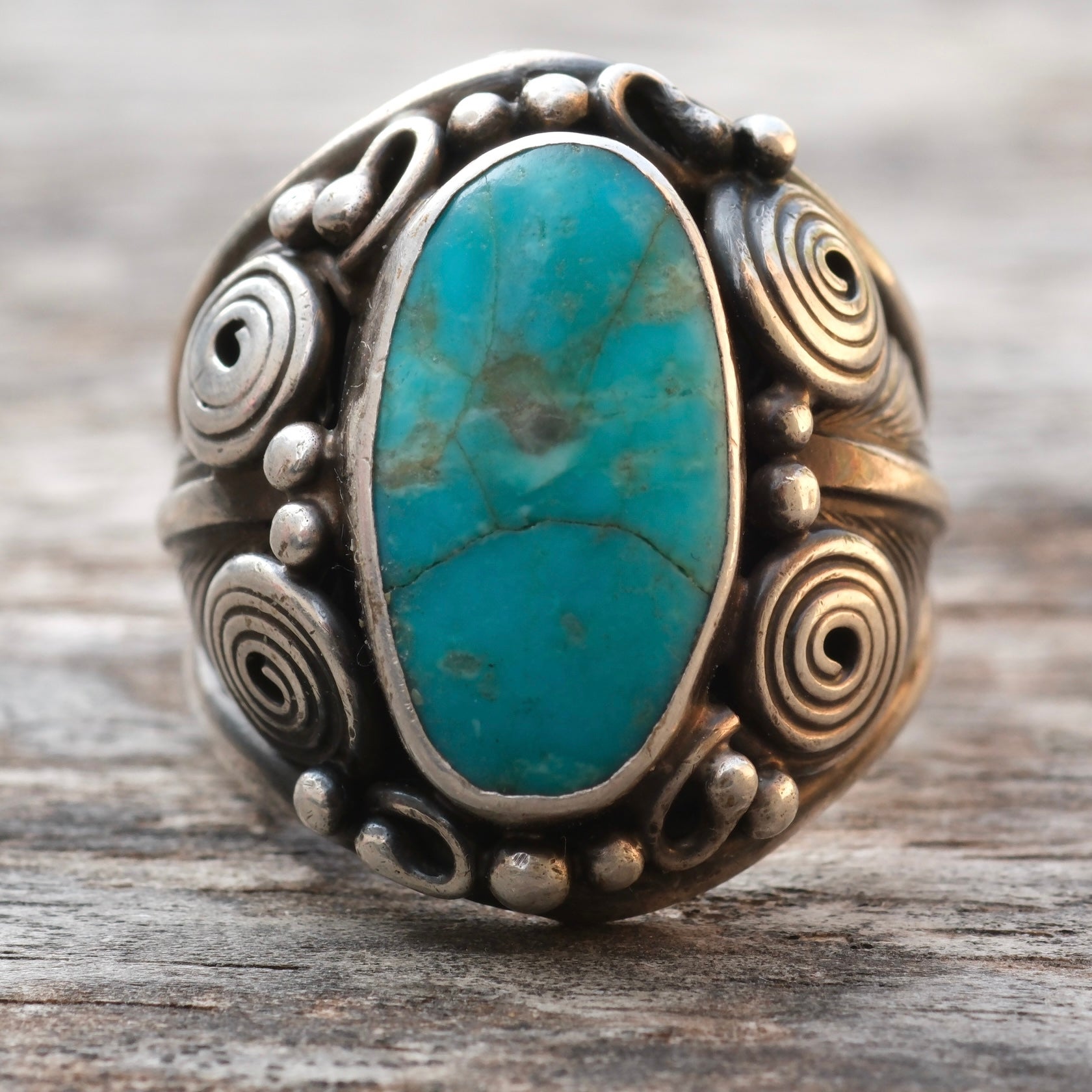 Vintage Sterling Turquoise Ring 11.25