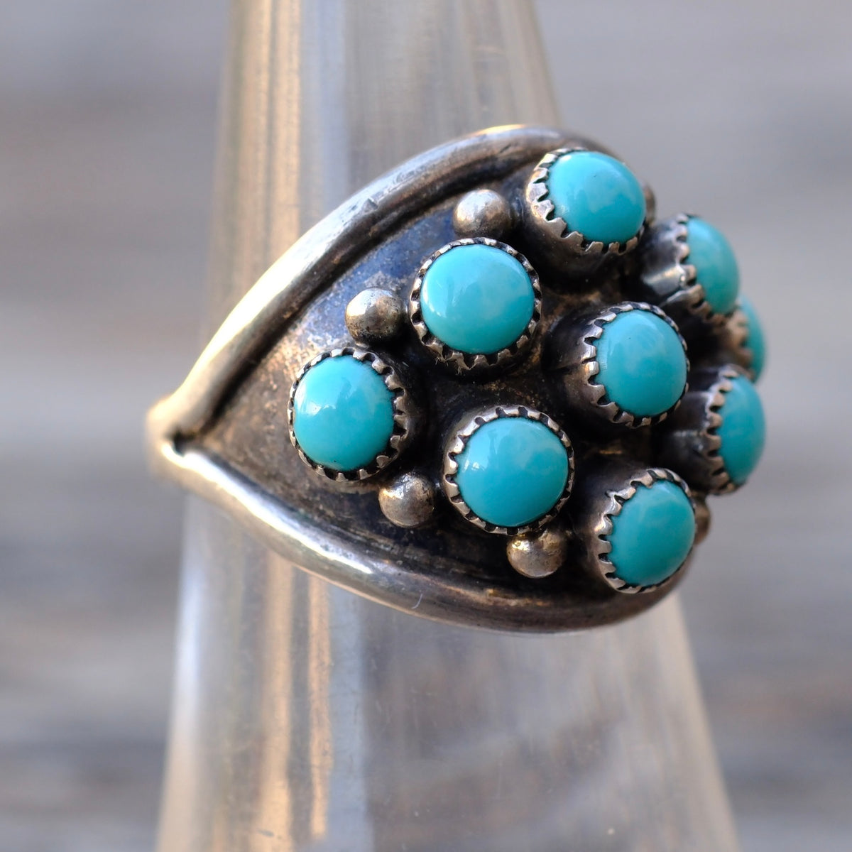 Vintage Sterling Turquoise Cluster Ring 6.5