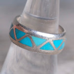 Vintage Sterling Turquoise Inlay Band 7.75