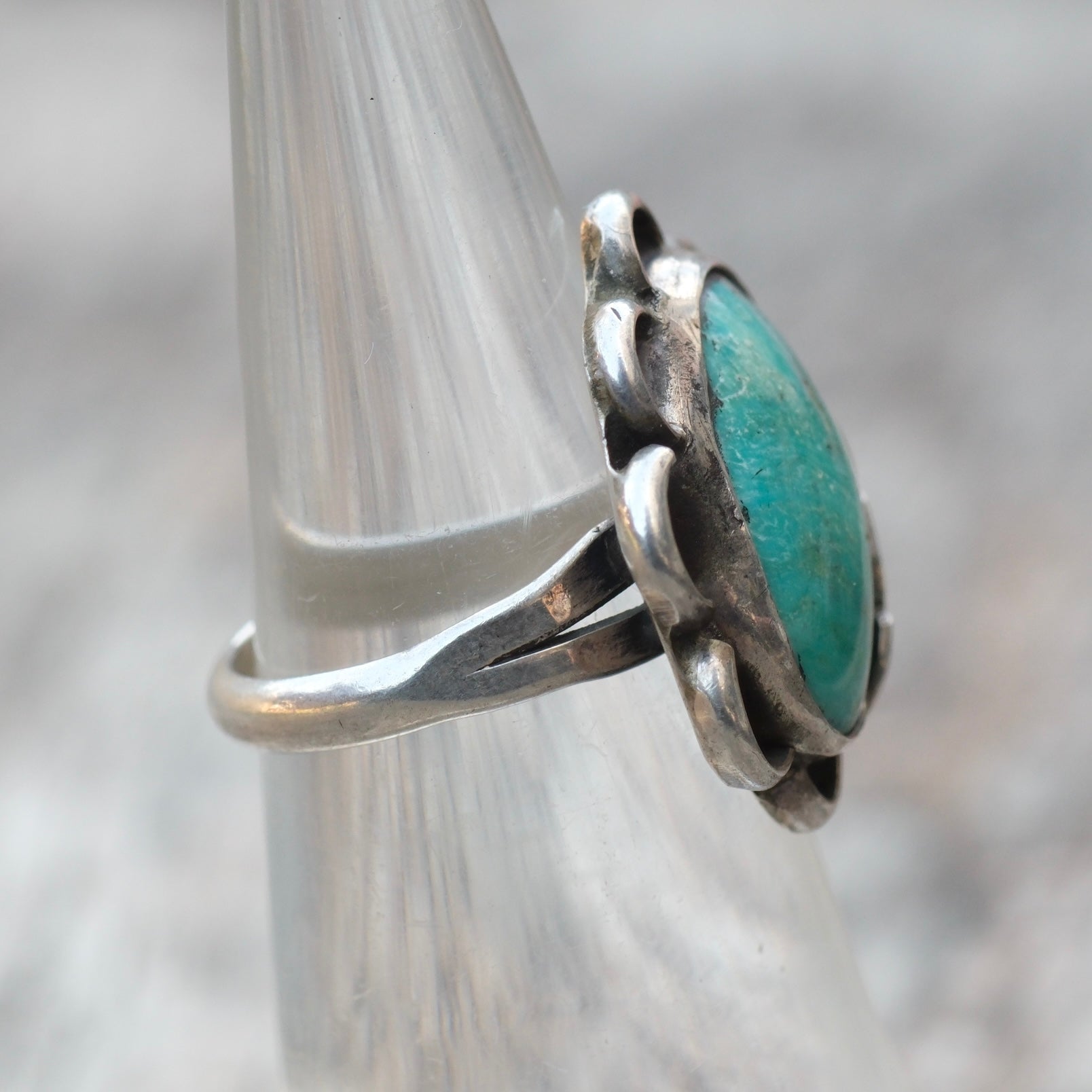 Vintage Sterling Turquoise Feather Ring 4.75