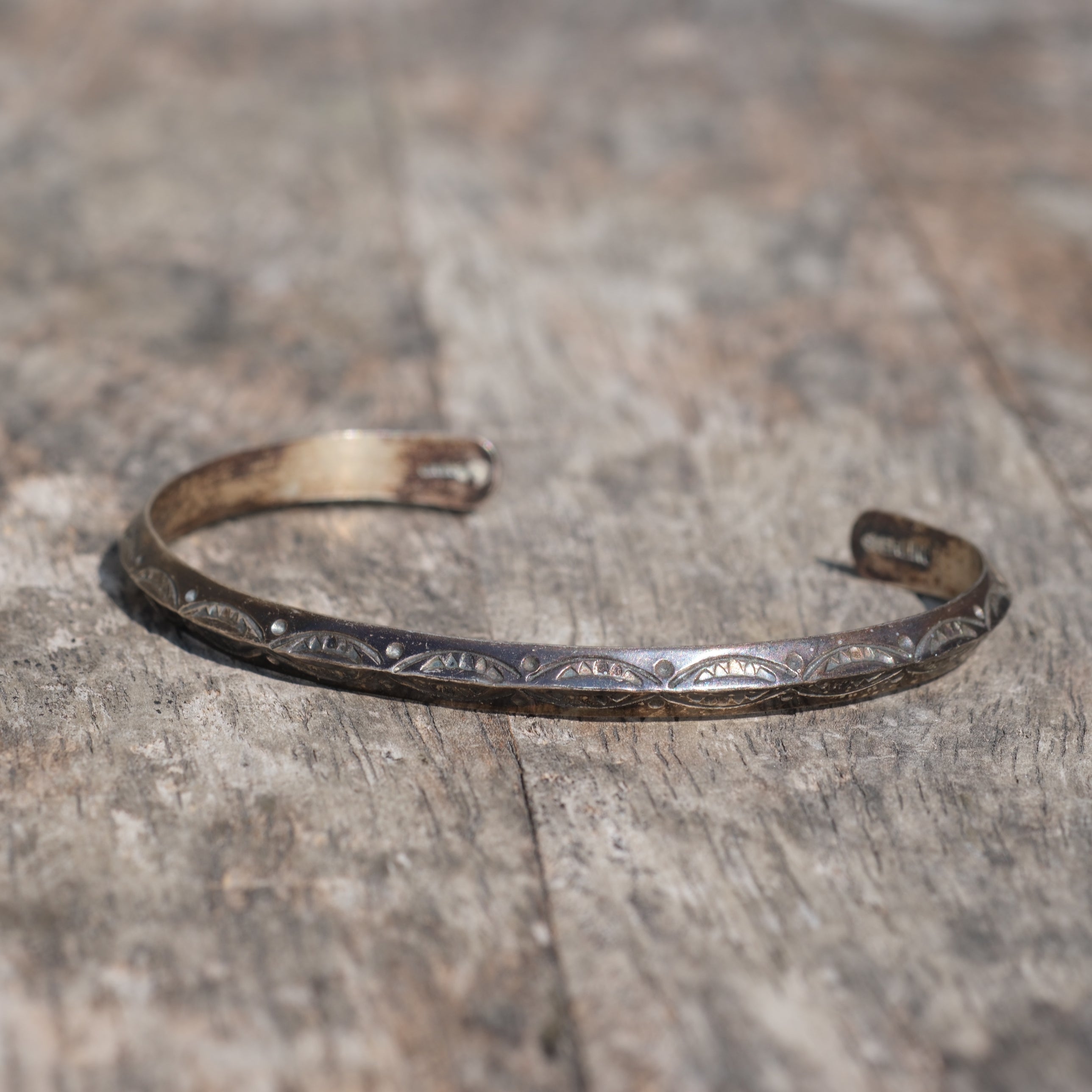 Vintage Sterling Silver Stamped Triangle Cuff