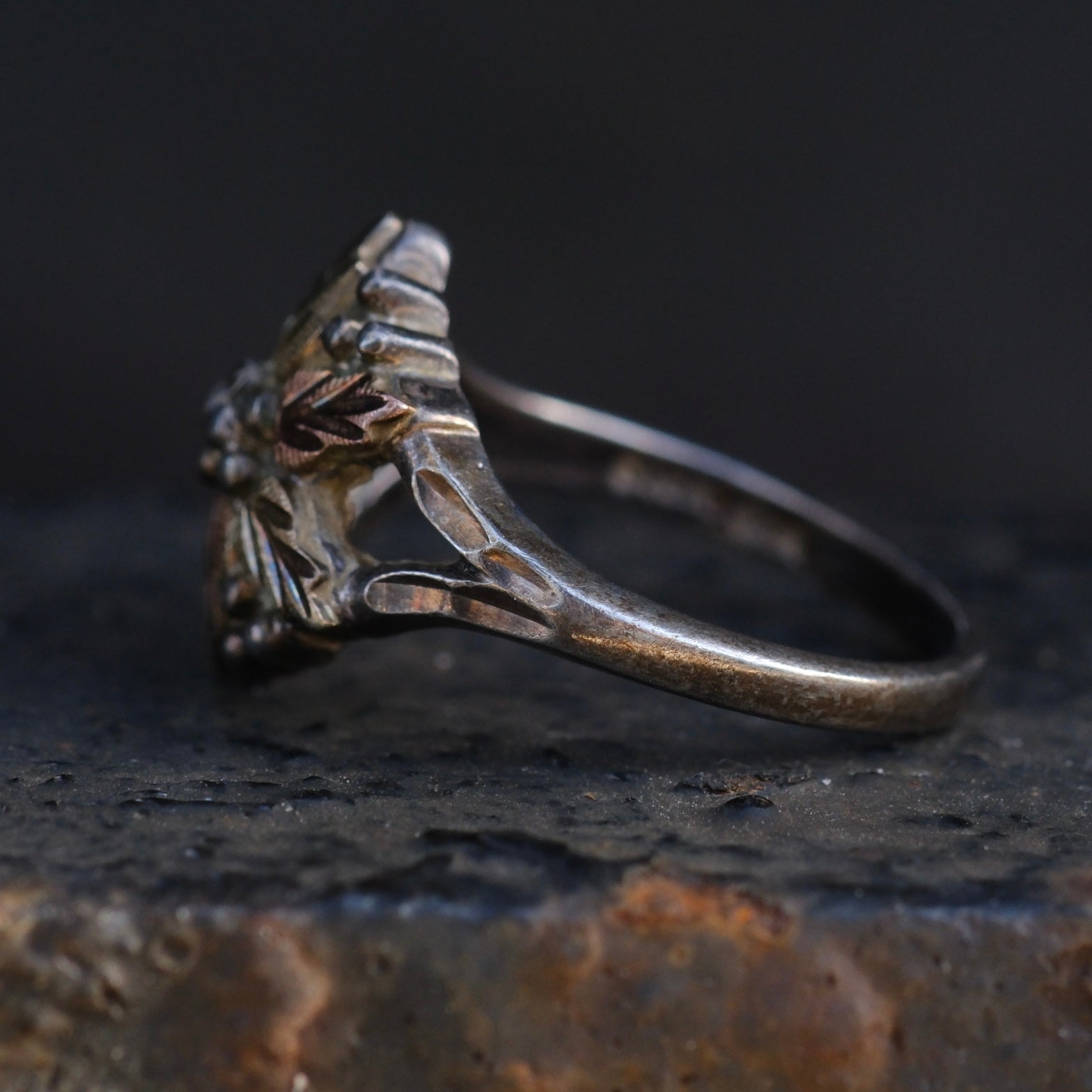 Vintage Sterling and Gold Leaf Ring 4.75