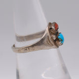 Vintage Sterling Turquoise and Coral Ring 7.5