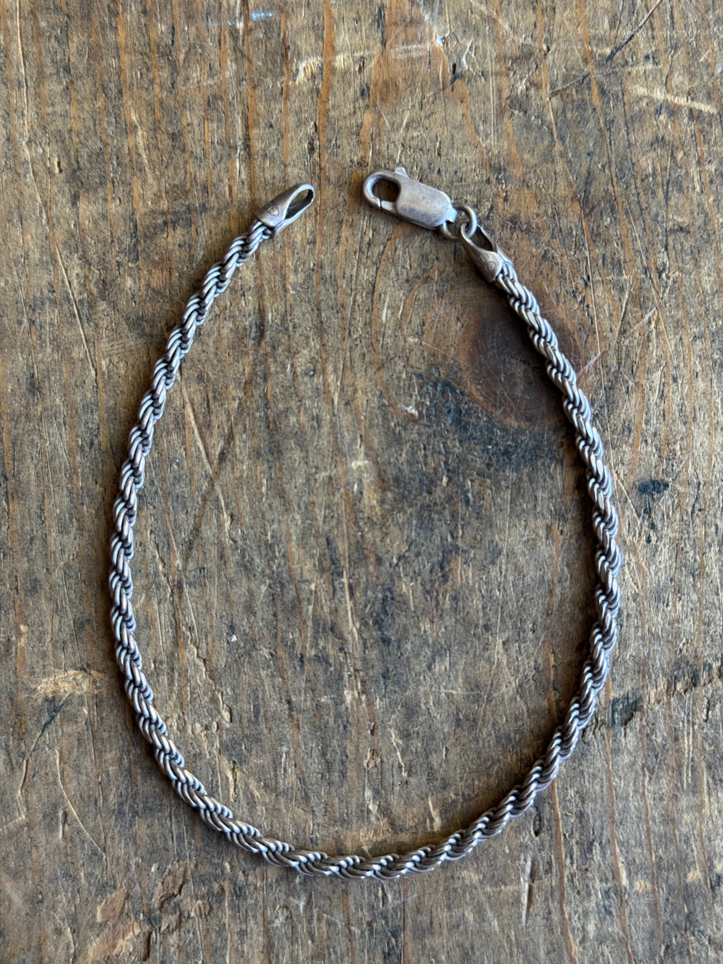 Vintage Sterling Silver Rope Chain Bracelet 8"
