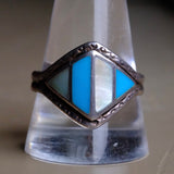 Vintage Sterling Turquoise and Mother Of Pearl Inlay Ring 11.5