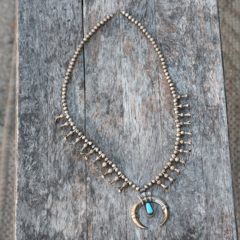 Vintage Sterling Turquoise Squash Blossom Necklace
