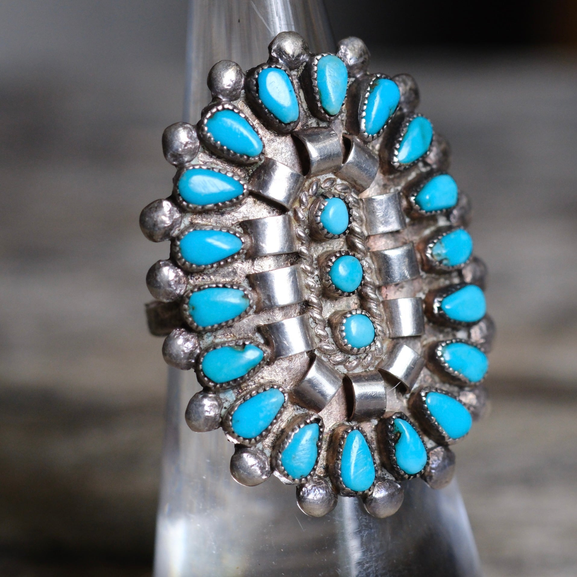 Vintage Sterling Turquoise Cluster Ring 5.75