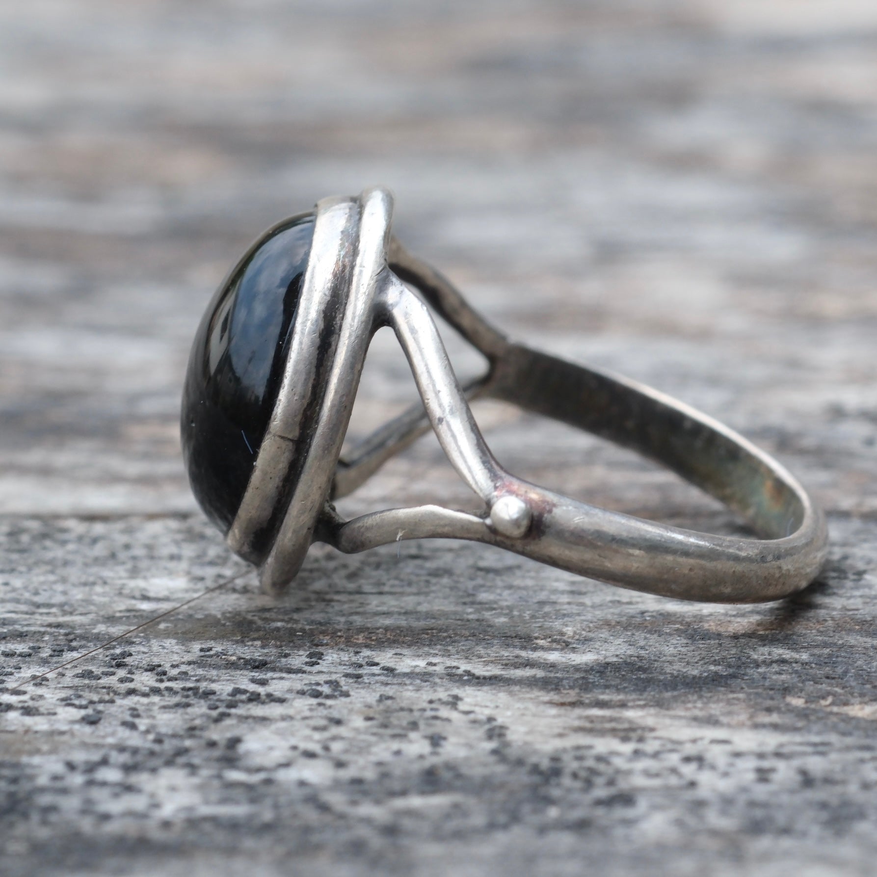 Vintage Sterling Onyx Ring 5.25