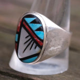Vintage Sterling Zuni Inlay Ring 11.5