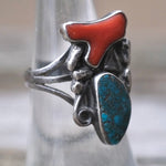 Vintage Sterling Turquoise and Coral Ring 5.75