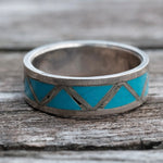 Vintage Sterling Turquoise Inlay Band 8.25