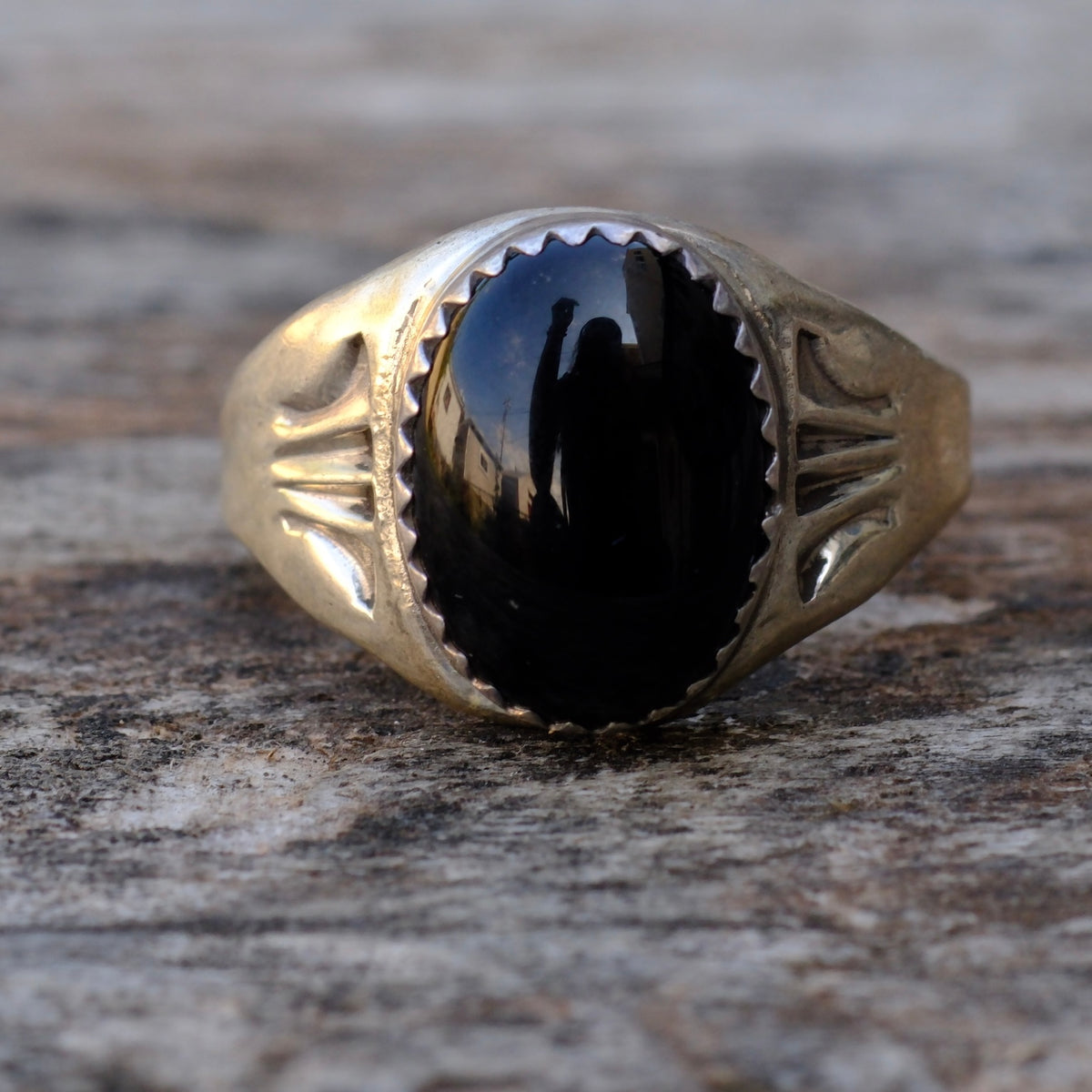 Vintage Sterling Onyx Stamped Band Ring 8.75