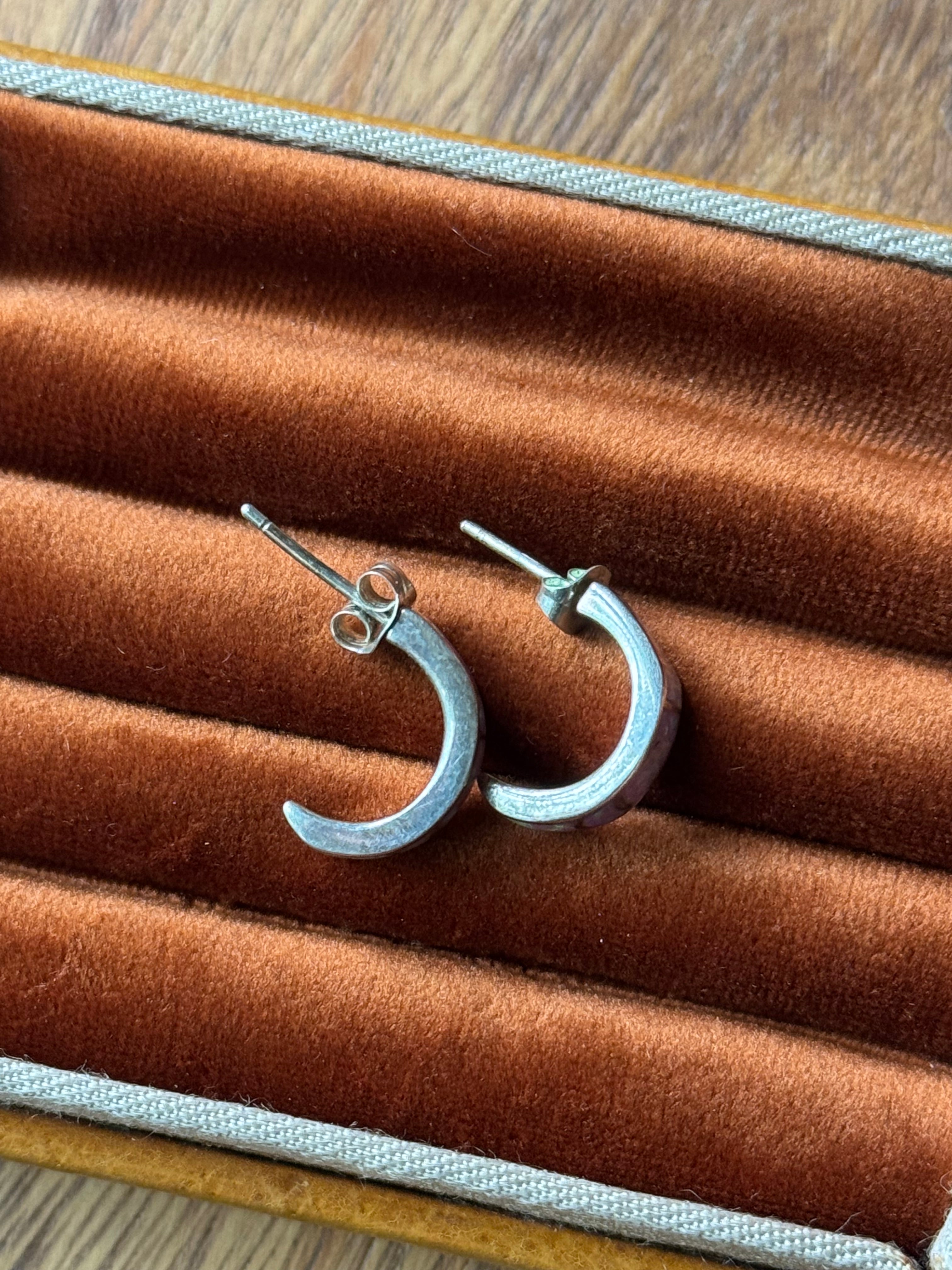 Vintage Sterling Silver Pink Opal Half Hoops