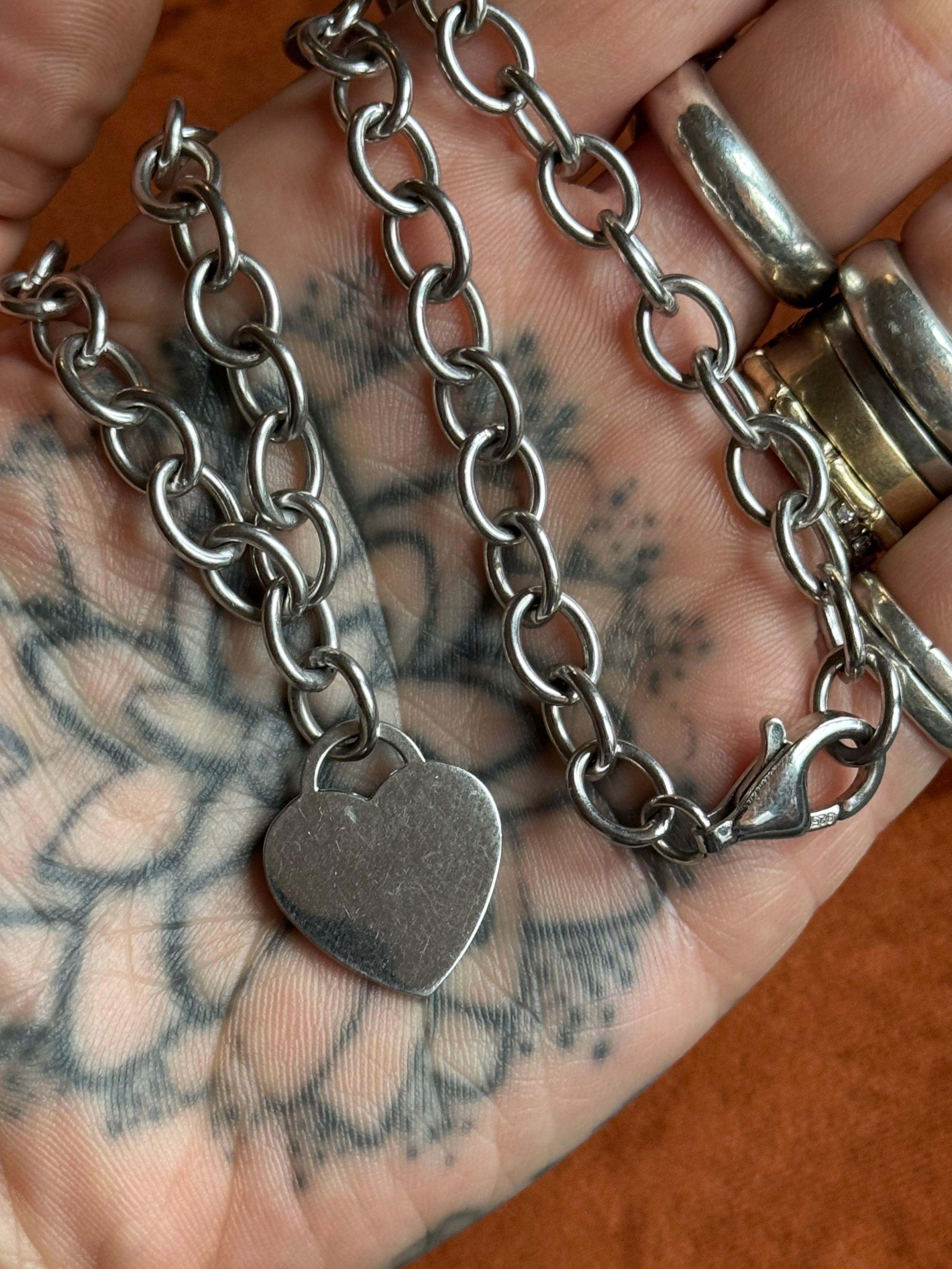 Vintage Sterling Silver 19” Oval Cable Heart Chain
