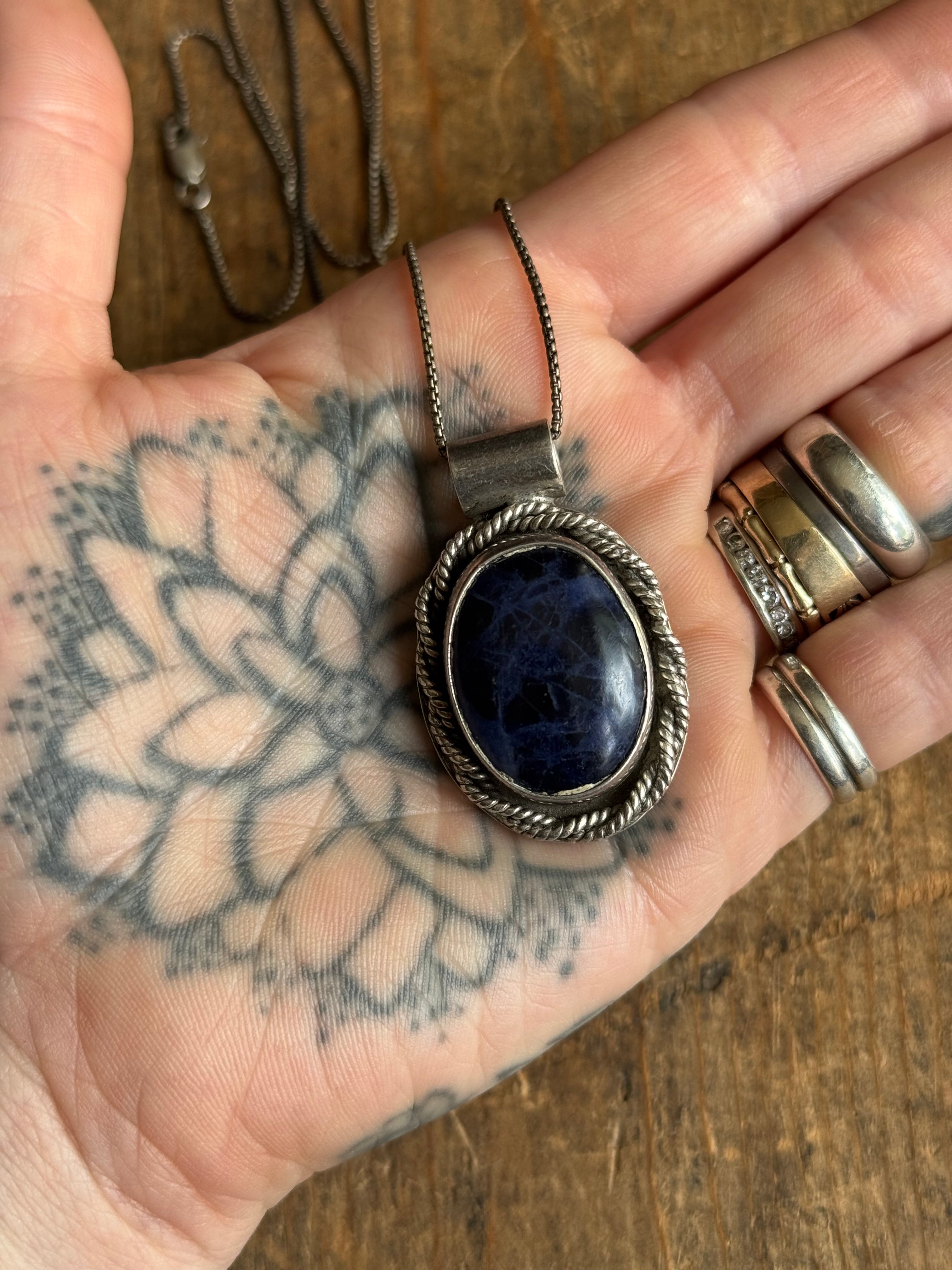 Vintage Sterling Silver Sodalite Twisted Rope Necklace