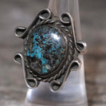 Vintage Sterling Turquoise Roper Ring 5.75