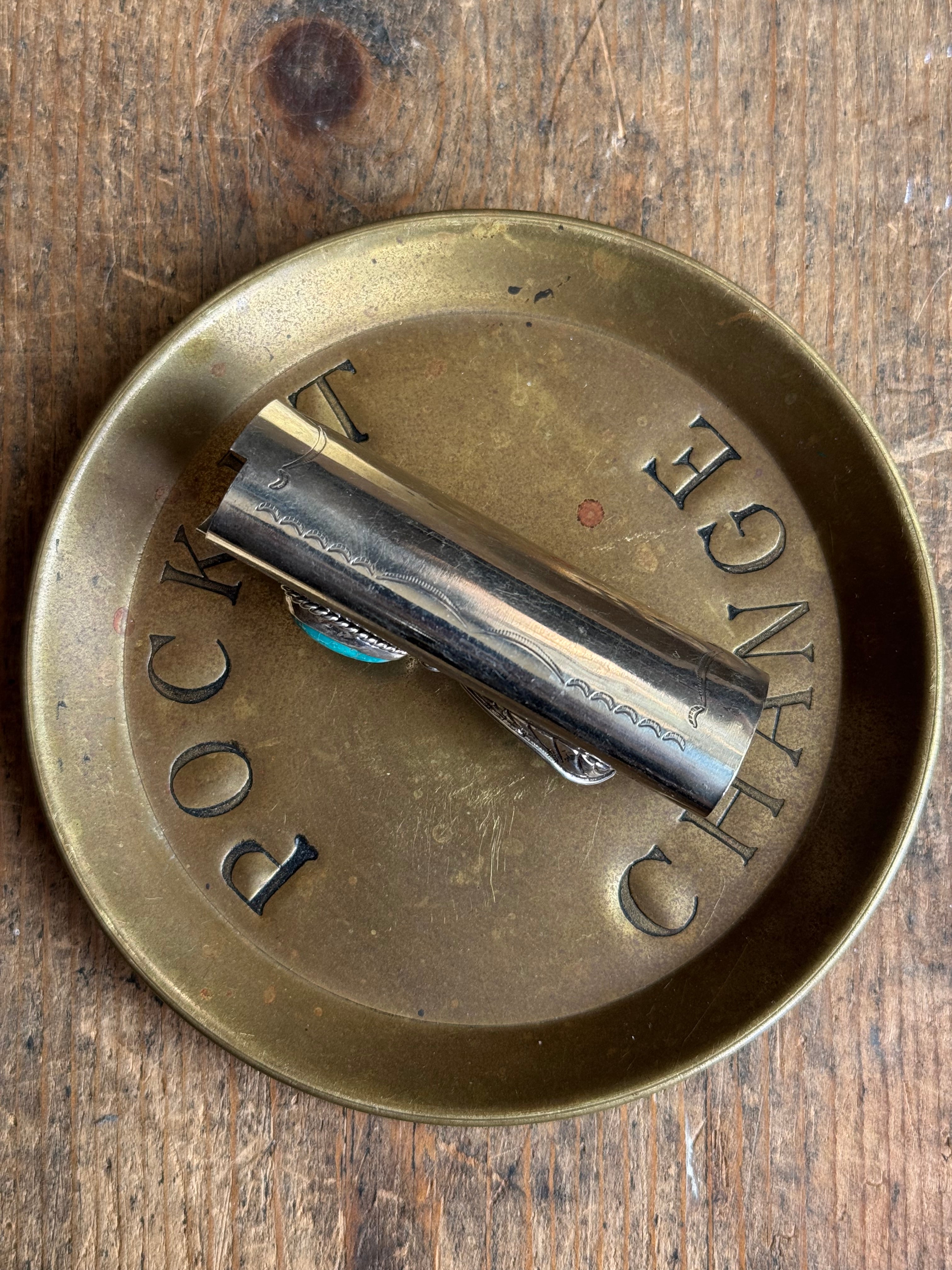 Vintage Stamped Nickel & Sterling Silver Turquoise Lighter Case