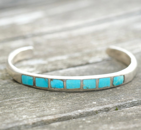 Vintage Sterling Turquoise Inlay Cuff