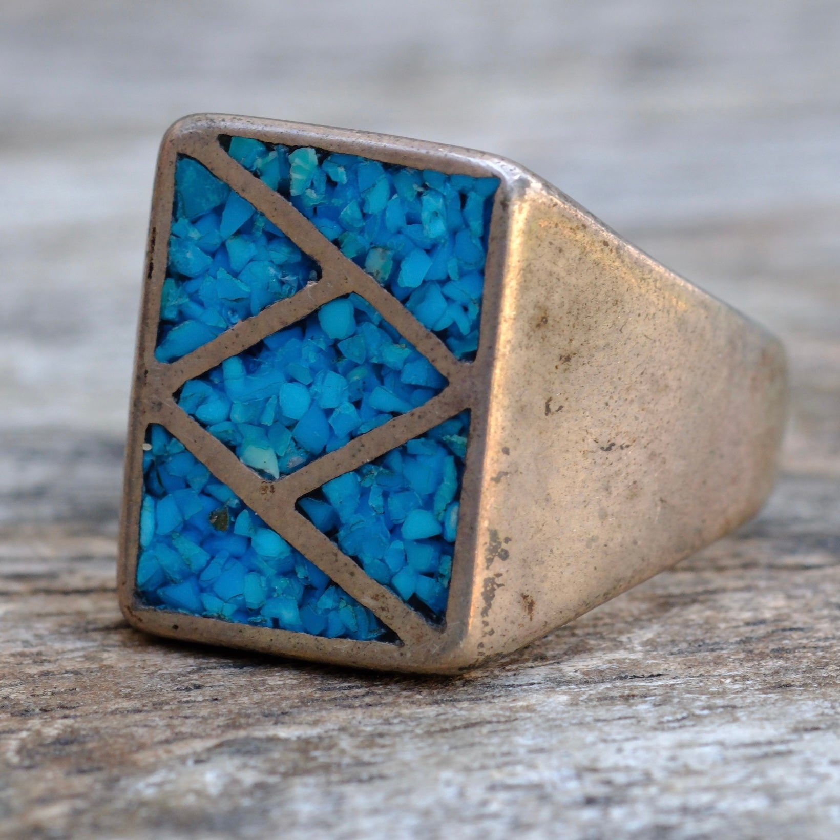 Vintage Sterling Crushed Turquoise Inlay Ring 11