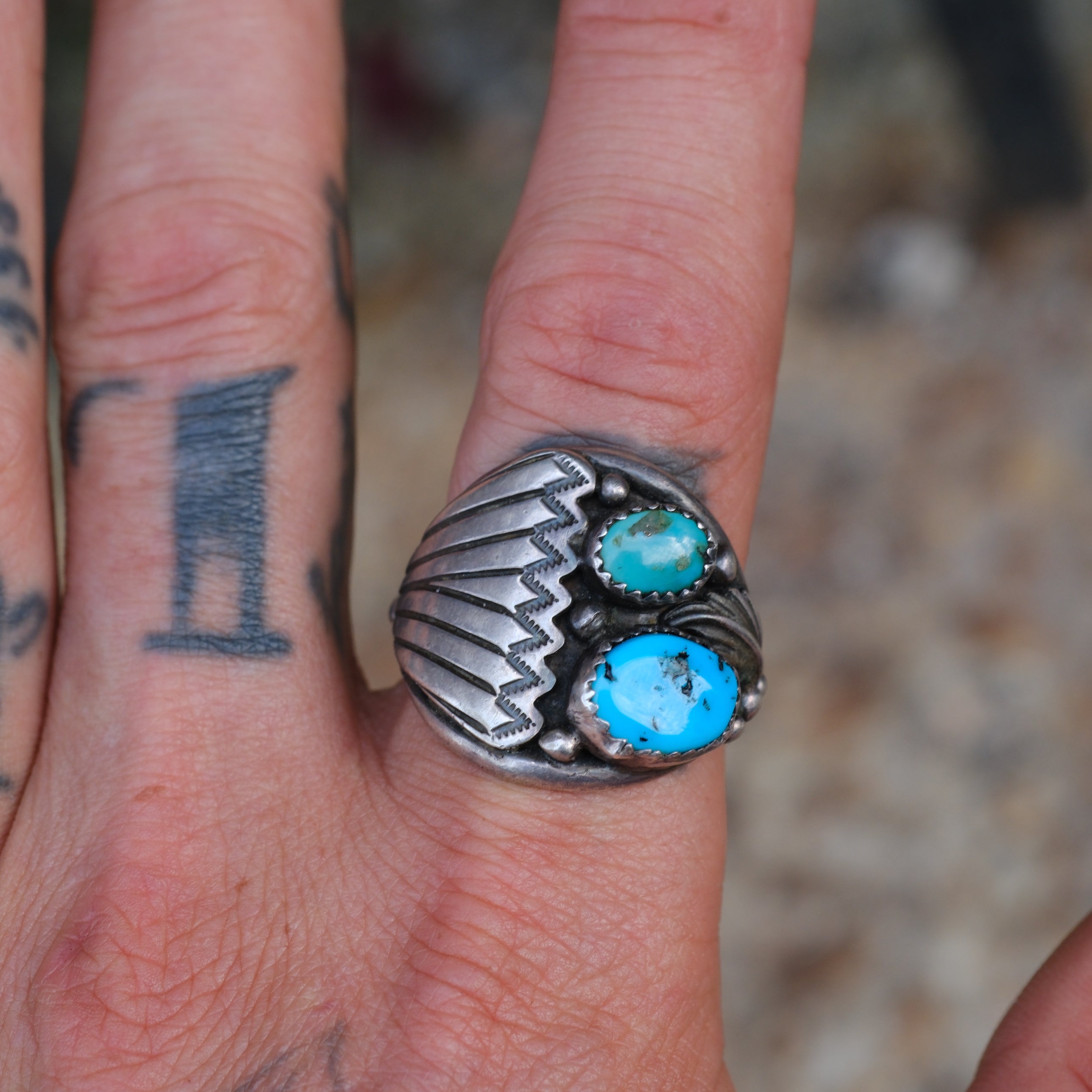 Vintage Sterling Asymmetrical Ribbed Ring 11.5