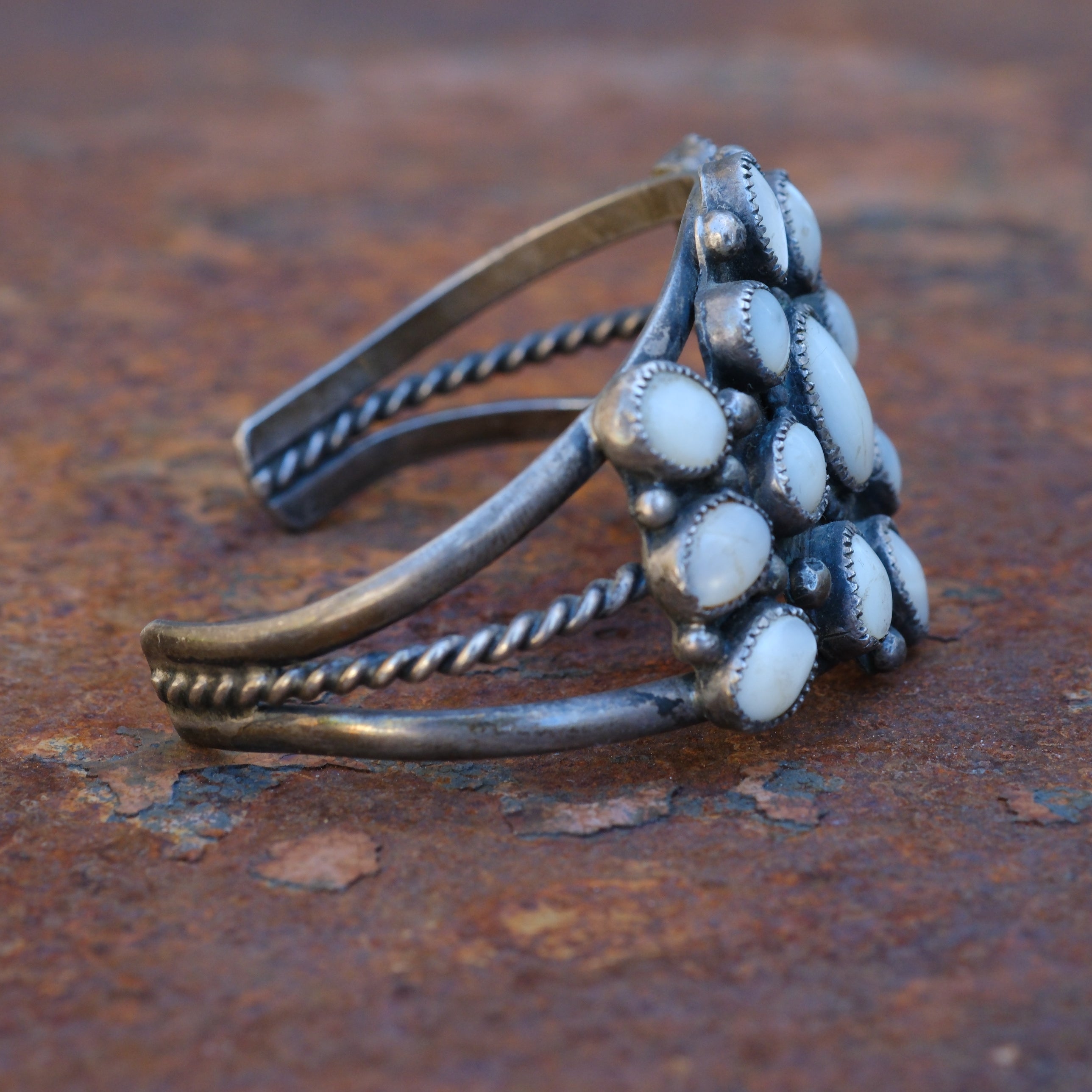 Vintage Sterling Mother Of Pearl Cluster Bracelet