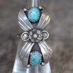 Vintage Sterling 2-Stone Turquoise Blossom Ring 6.25
