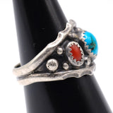 Vintage Sterling Turquoise and Coral Ring 7
