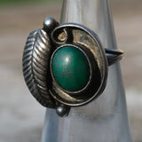 Vintage Sterling Malachite Feather Ring 3.5