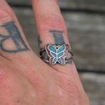 Vintage Sterling Turquoise and Coral Butterfly Ring 6.5