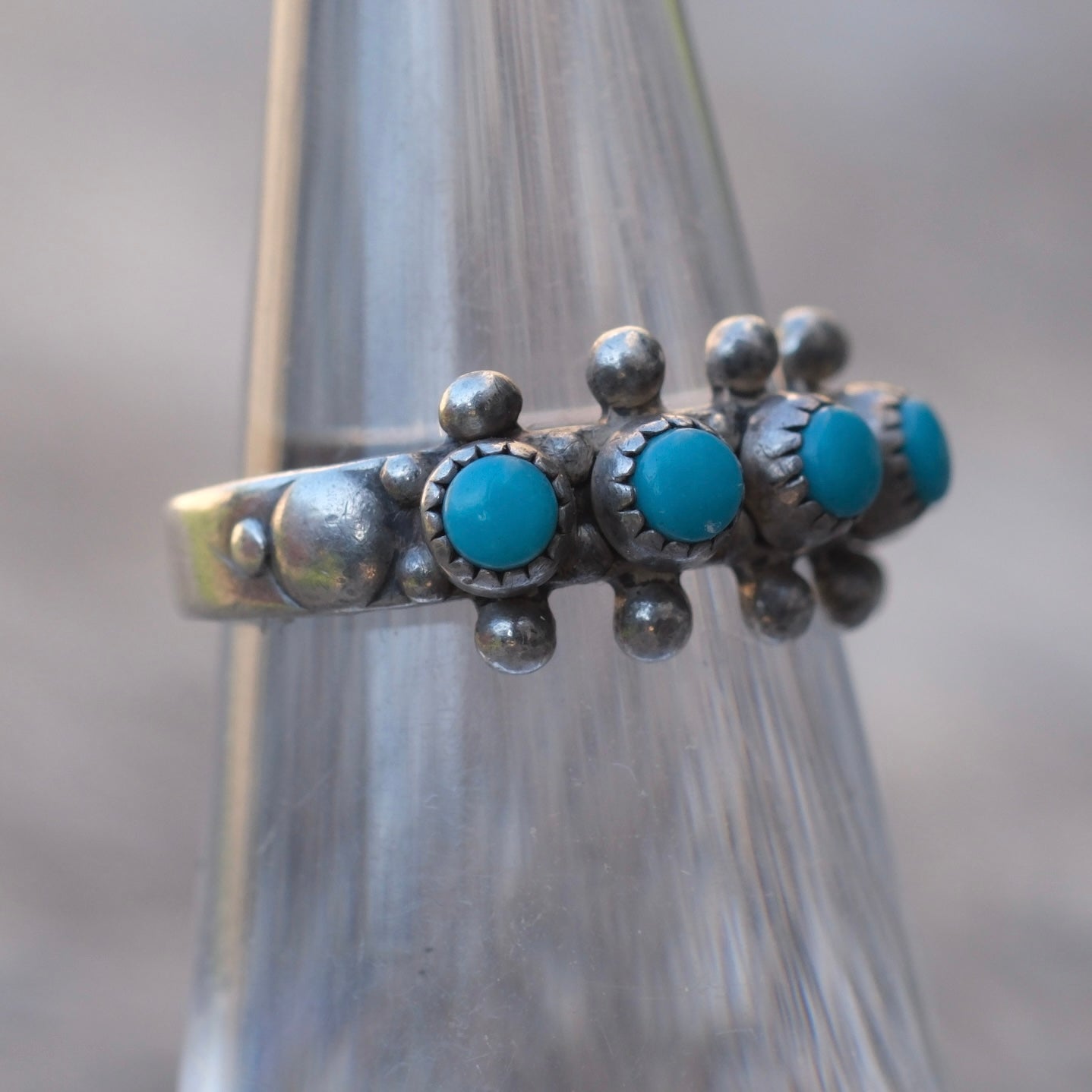 Vintage Sterling Snake Eye Turquoise Band Ring 4.25