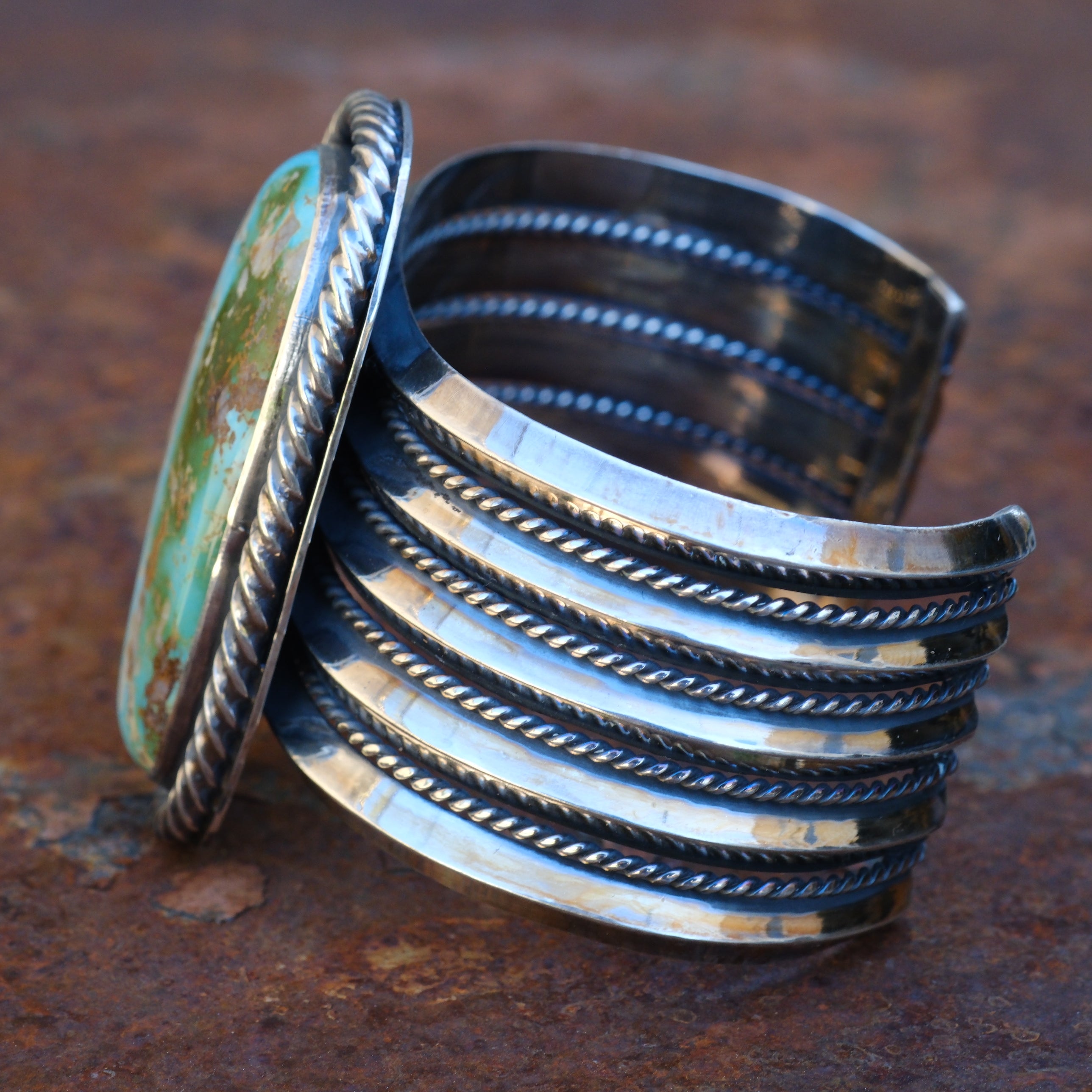 Massive Sterling Silver Turquoise Roper Cuff Bracelet