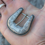 Vintage Sterling Silver Hand Engraved Floral Belt Buckle .75"