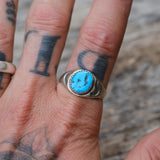 Vintage Sterling Turquoise Stamped Band Ring 12