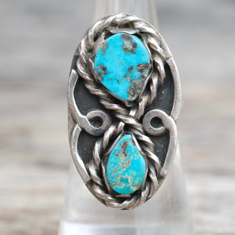 Vintage Sterling 2-Stone Turquoise Ring 6.5
