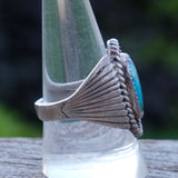 Vintage Sterling Turquoise Ribbed Band Ring 10.25
