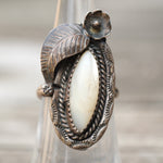 Vintage Sterling Mother Of Pearl Feather Ring 6.5