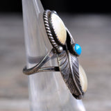 Vintage Sterling Mother Of Pearl and Turquoise Ring 4.5