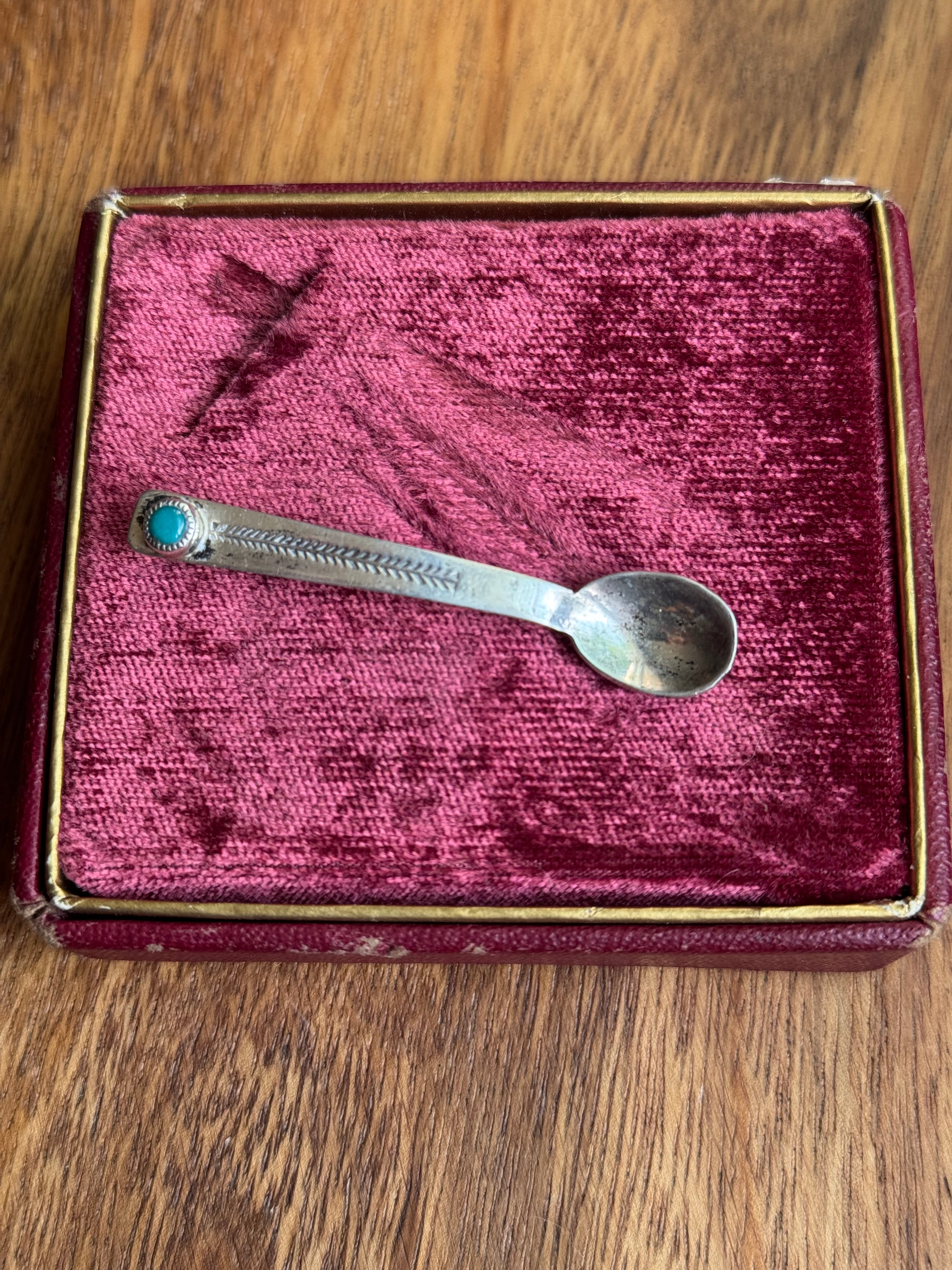 Vintage Sterling Silver Turquoise Spoon Pin