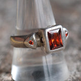 Vintage Sterling Red Glass Ring 10.25