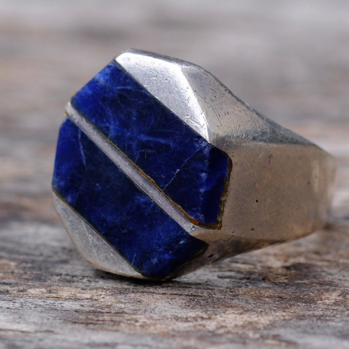 Vintage Sterling Lapis Inlay Ring 9.75