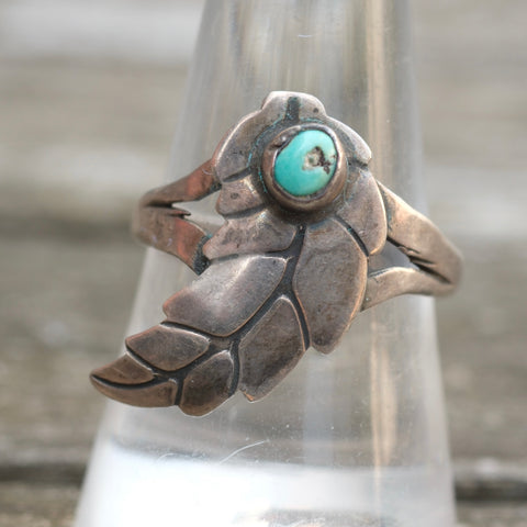 Vintage Sterling Turquoise Feather Ring 9.5