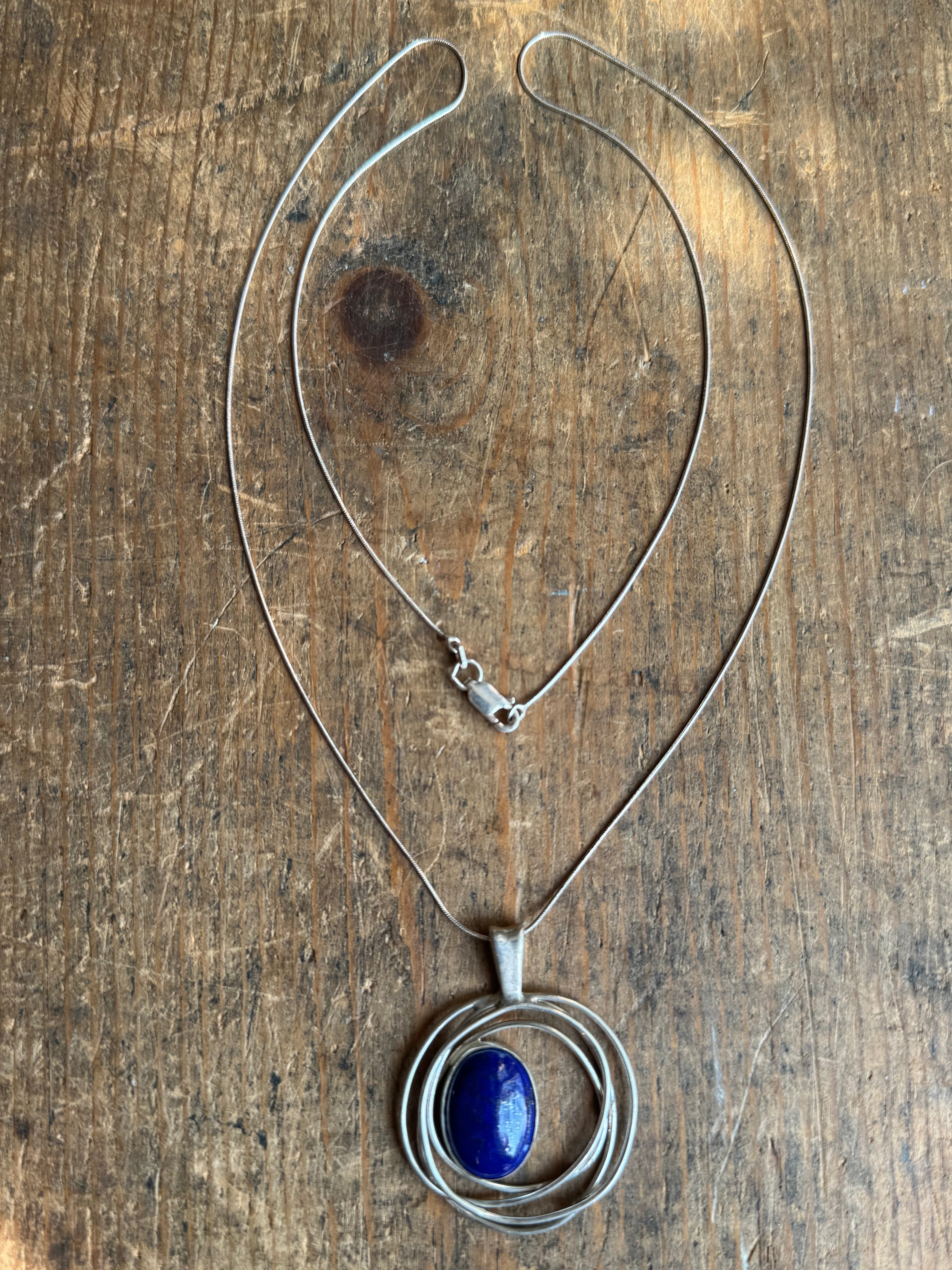 Vintage Sterling Silver Lapis Modernist 23" Necklace