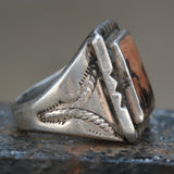 Vintage Sterling Petrified Wood Stamped Band Ring 9